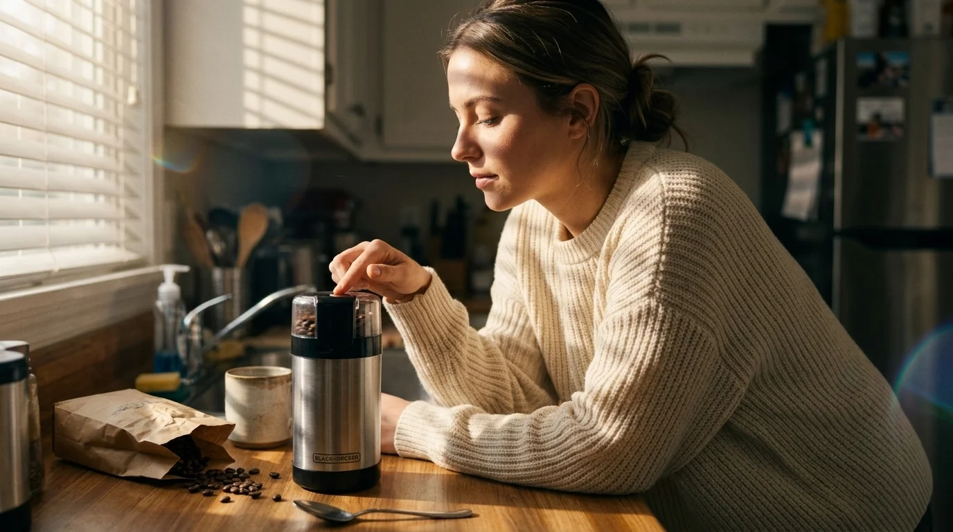 BLACK+DECKER One Touch coffee grinder with stainless steel blades, lid-locking safety and 2/3 cup capacity