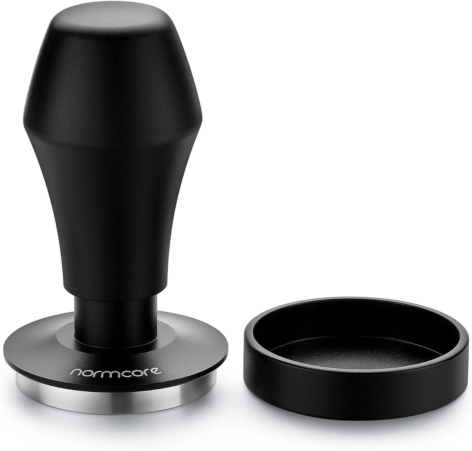 Normcore V4 spring-loaded espresso tamper with anodised aluminium handle and flat stainless steel base