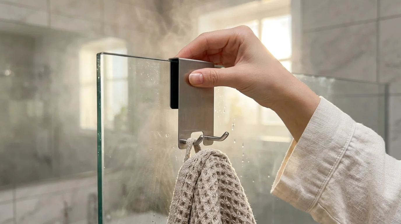 Frameless Glass Shower Door Hooks Guide: Zero-Drill Storage for Towels, Squeegees & Bathrobes